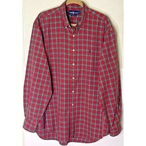 Ralph Lauren Men's Shirt XL Green‎ Red Plaid Polo Pony Logo Long Sleeve